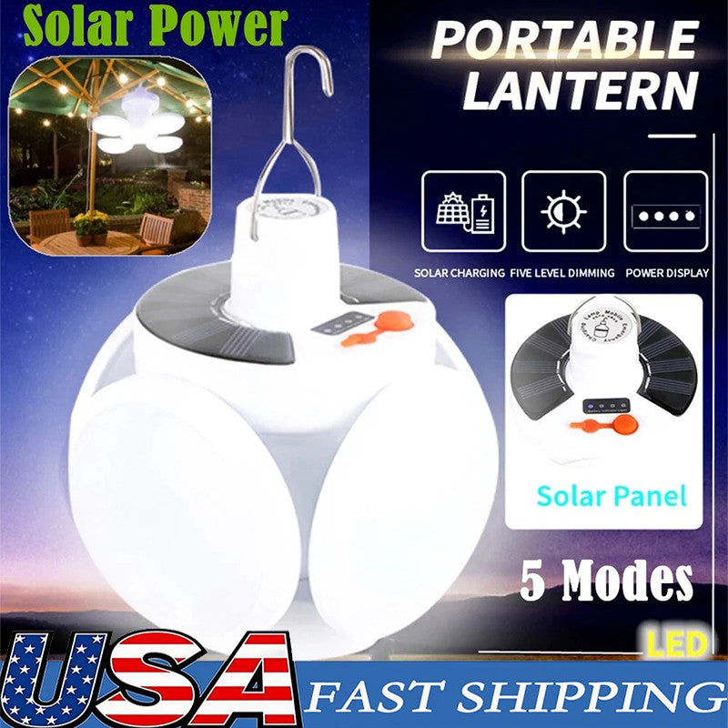 Rechargeable Solar LED Camping Light with Adjustable Brightness & Waterproof Design