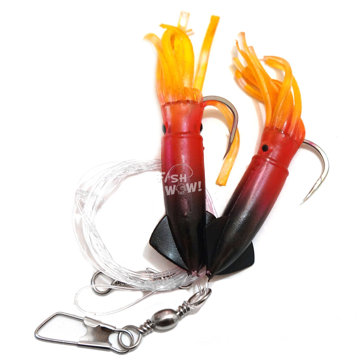 10 Pack 3-inch Saltwater Fishing Rig with Twin Squid Soft Lures for Rockfish and Lingcod