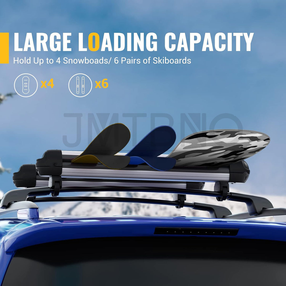 Aluminum Roof Mount Ski and Snowboard Rack Carrier with Lock for Vehicles