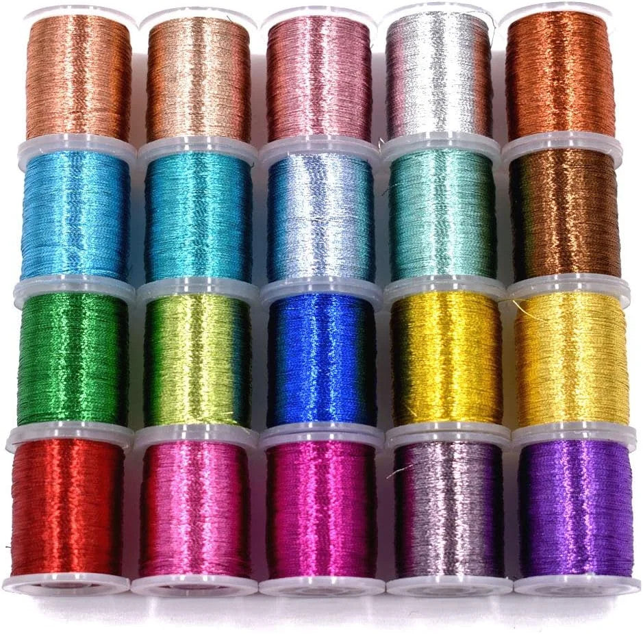 Metallic Yarn Thread for Fly Tying - 20 Colors, High Strength, 80 Yards per Spool