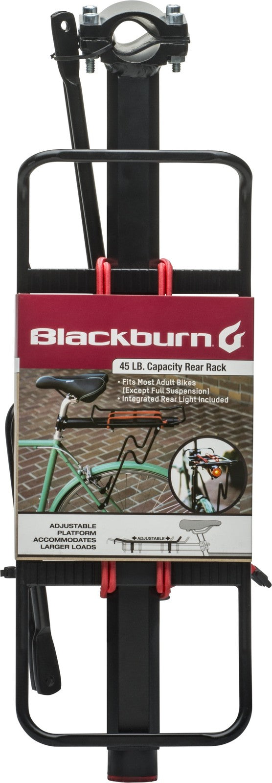 45 lbs Capacity Bicycle Rear Rack with Light and Bungee Cord - 18 Inches