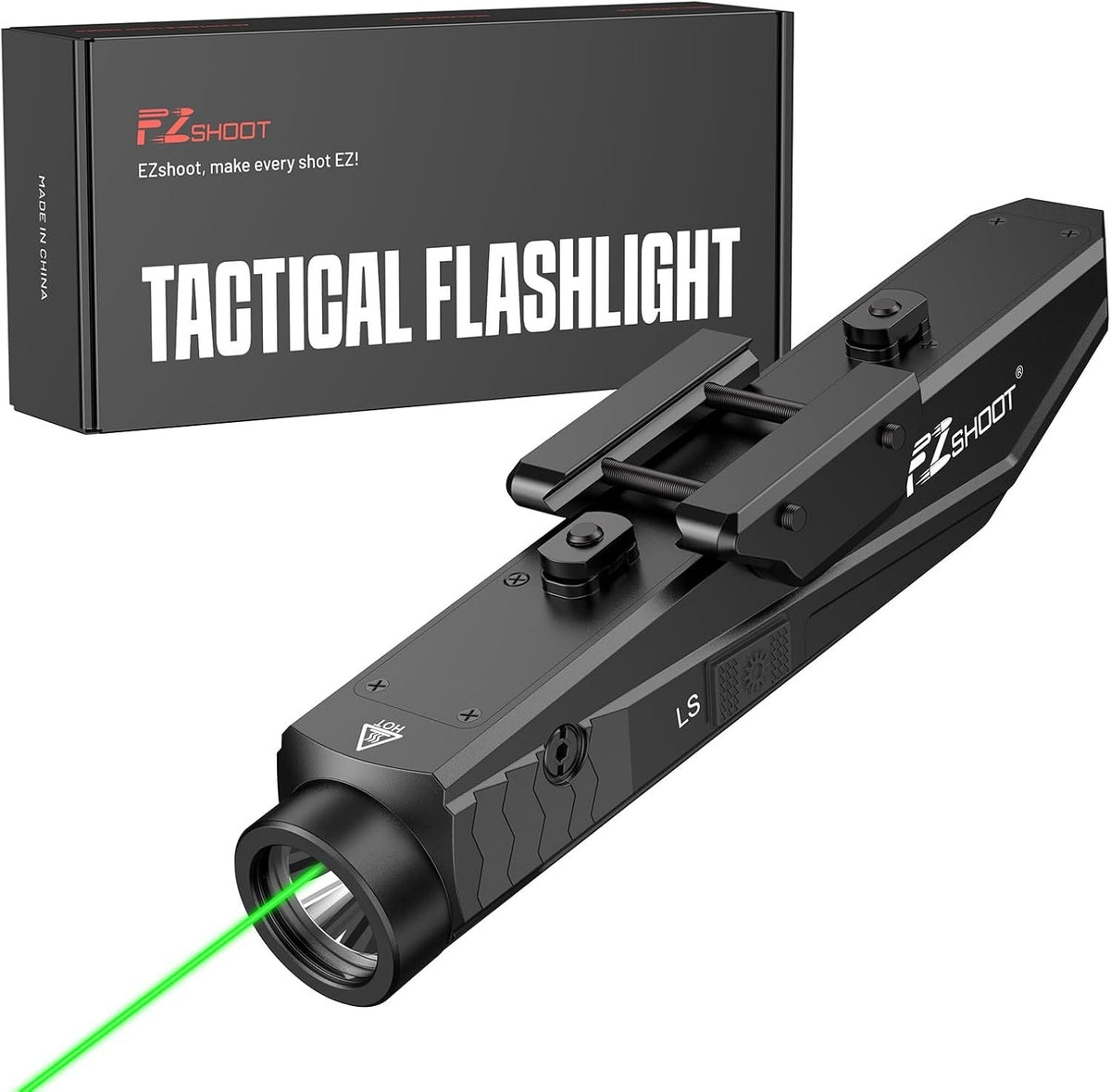 1600 Lumens Tactical Rifle Flashlight with Green Laser Combo, Rechargable, Mount
