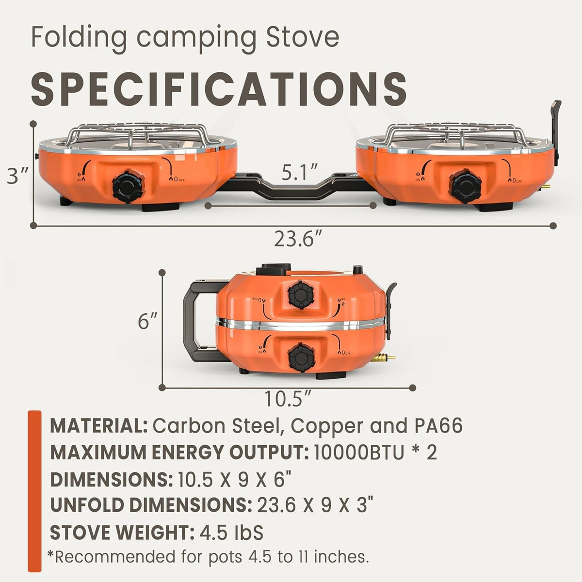 Portable 2 Burner Propane Camping Stove with 20,000 BTU Foldable Design