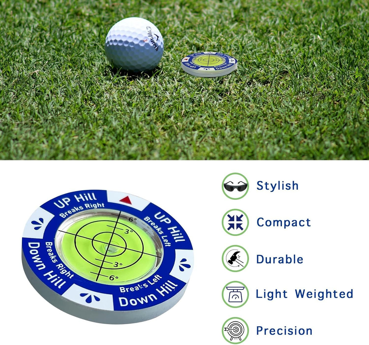 Golf Green Reader Ball Marker with Level Tool - Putting Aid for Greens