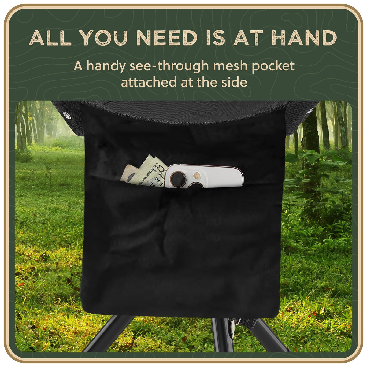 Foldable Tripod Stool 13.4" Portable Camping Seat with Mesh Pocket