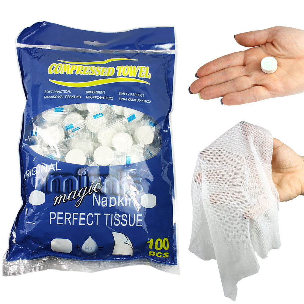 Portable Compressed Towels 100 Pack Eco-Friendly Biodegradable Travel Tissue