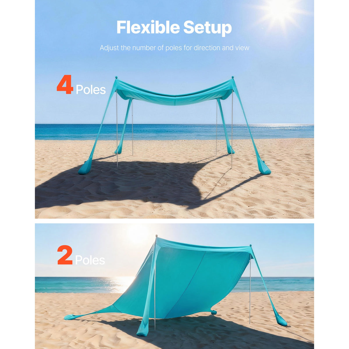 10x10ft Pop Up Beach Tent Sun Shelter UPF 50+ Turquoise Portable Canopy