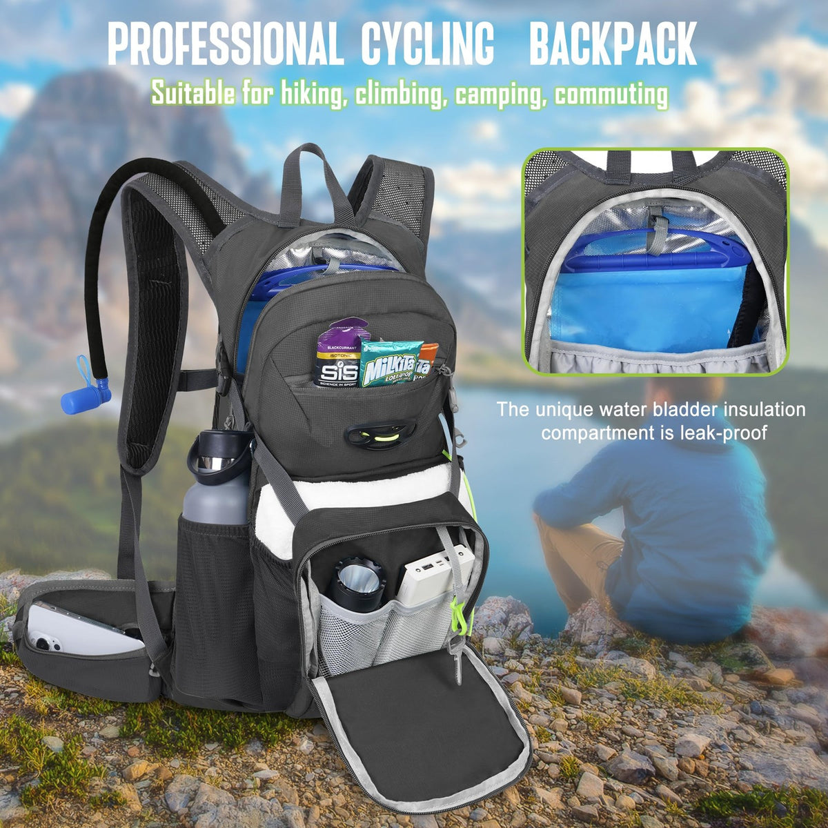 Hydration Backpack with 3L Water Bladder 18L Capacity for Hiking and Outdoor Activities