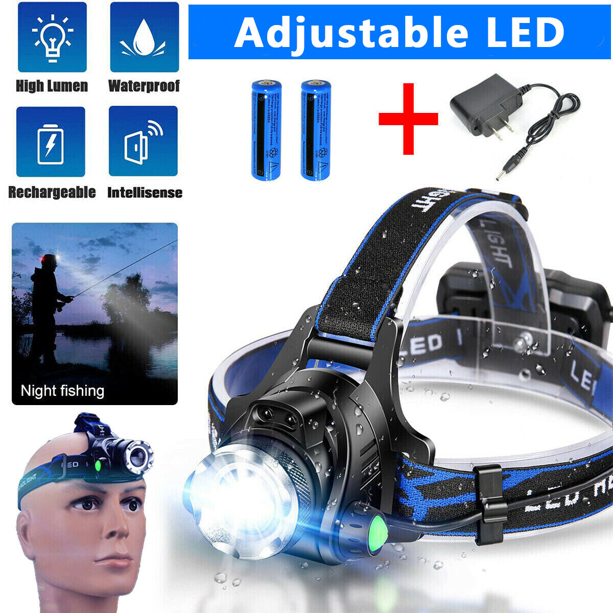 High Brightness LED Headlamp Rechargeable Waterproof Head Torch