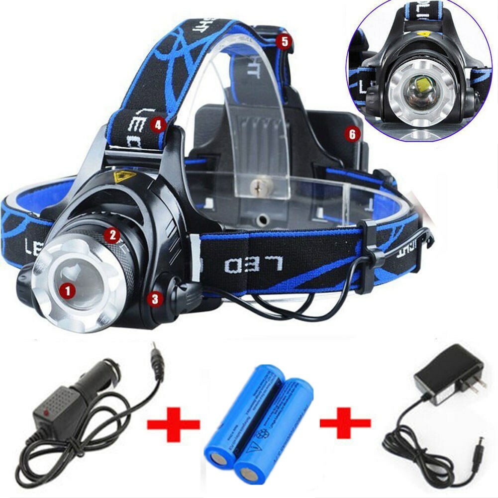 Rechargeable LED Headlamp with Zoom Focus 990000LM Waterproof Head Torch