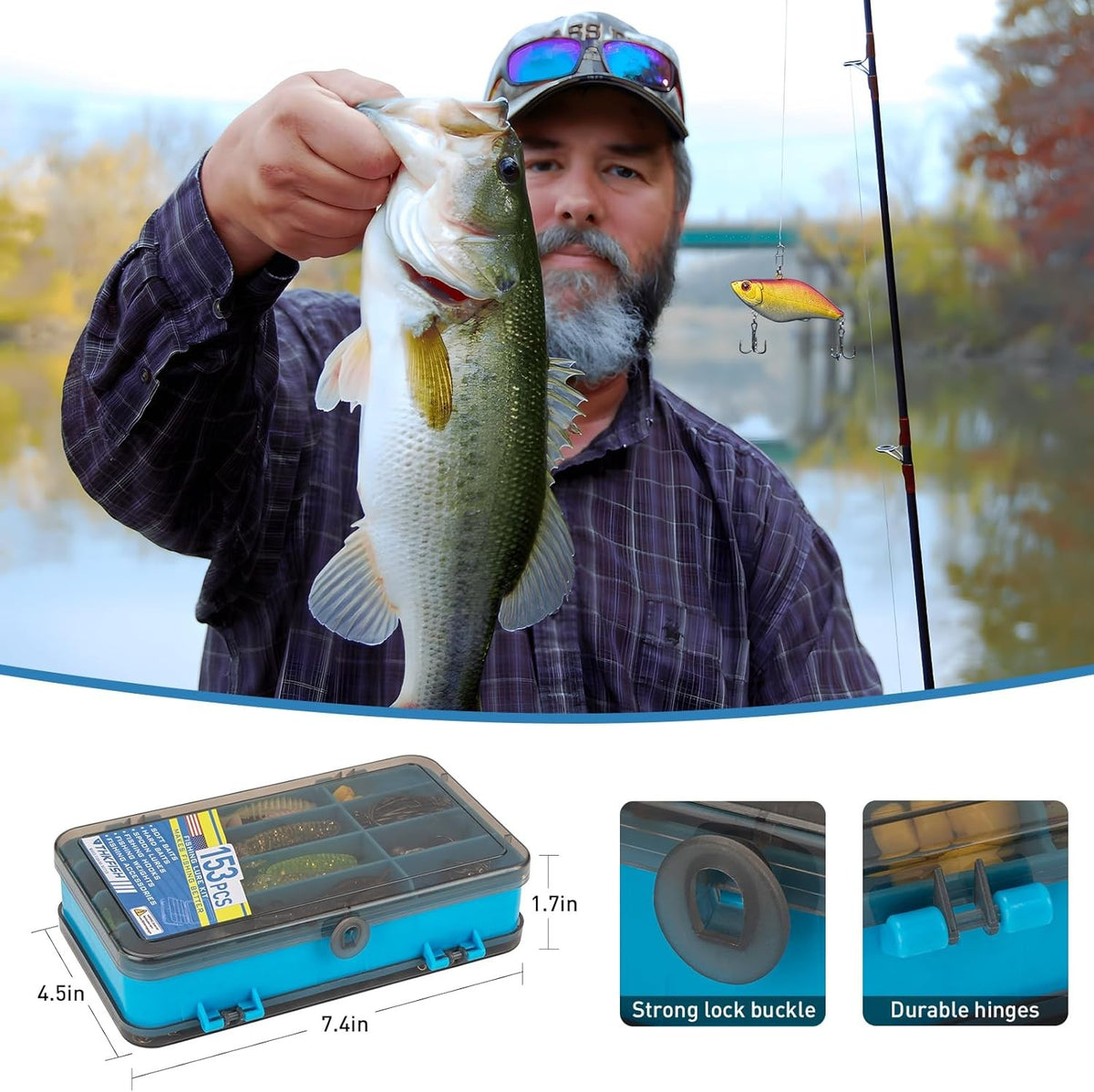 153PCS Fishing Lure & Tackle Box Kit for Bass & Trout - Complete Set