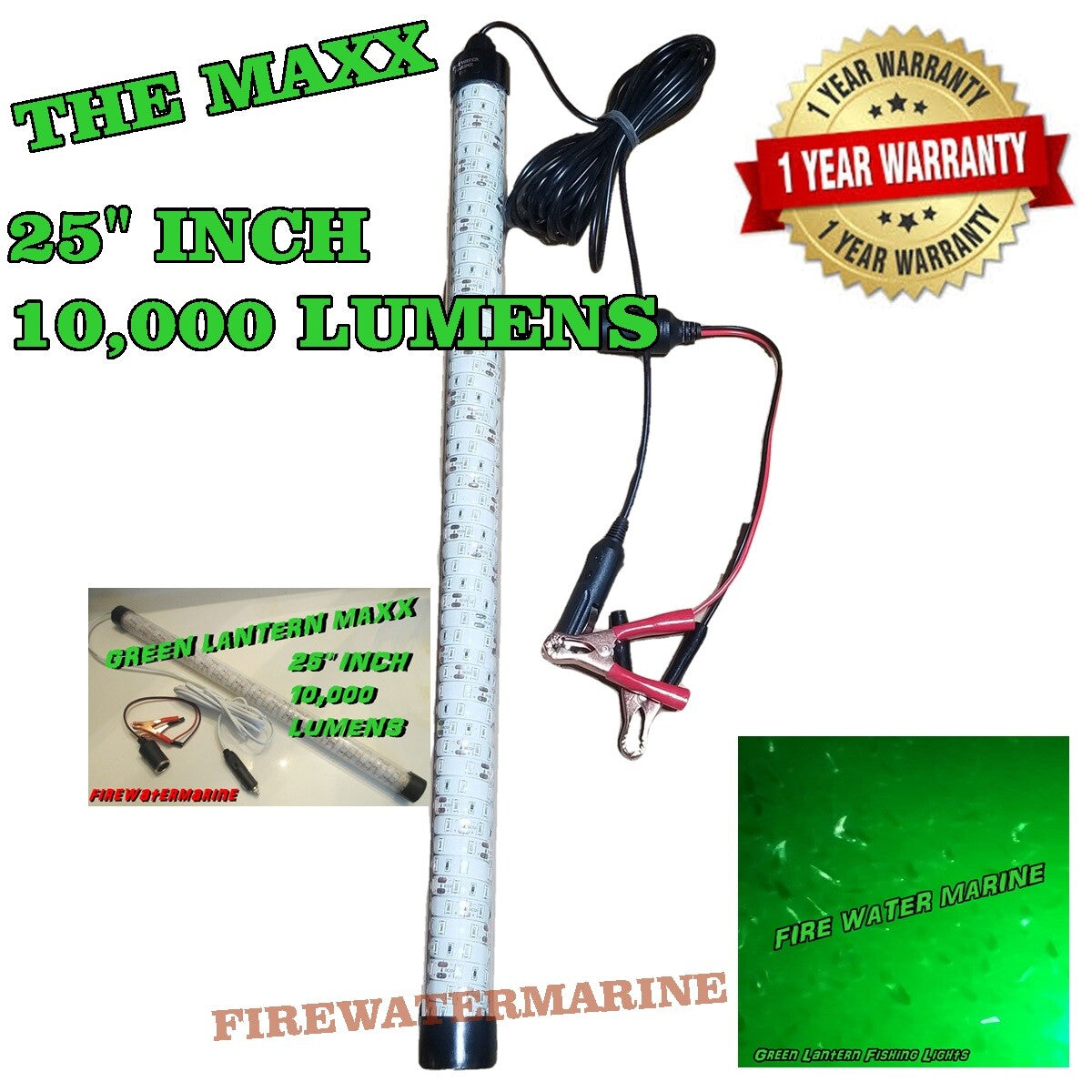 12V LED Underwater Fishing Light - Green Submersible Night Light for Crappie Ice Squid