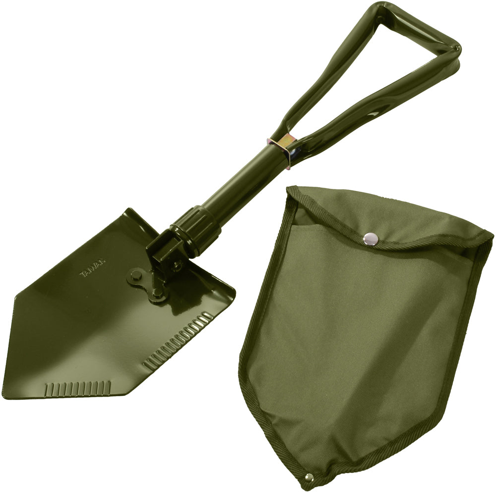 Olive Drab Tri-Fold Military Emergency Shovel with Cover, Compact & Portable