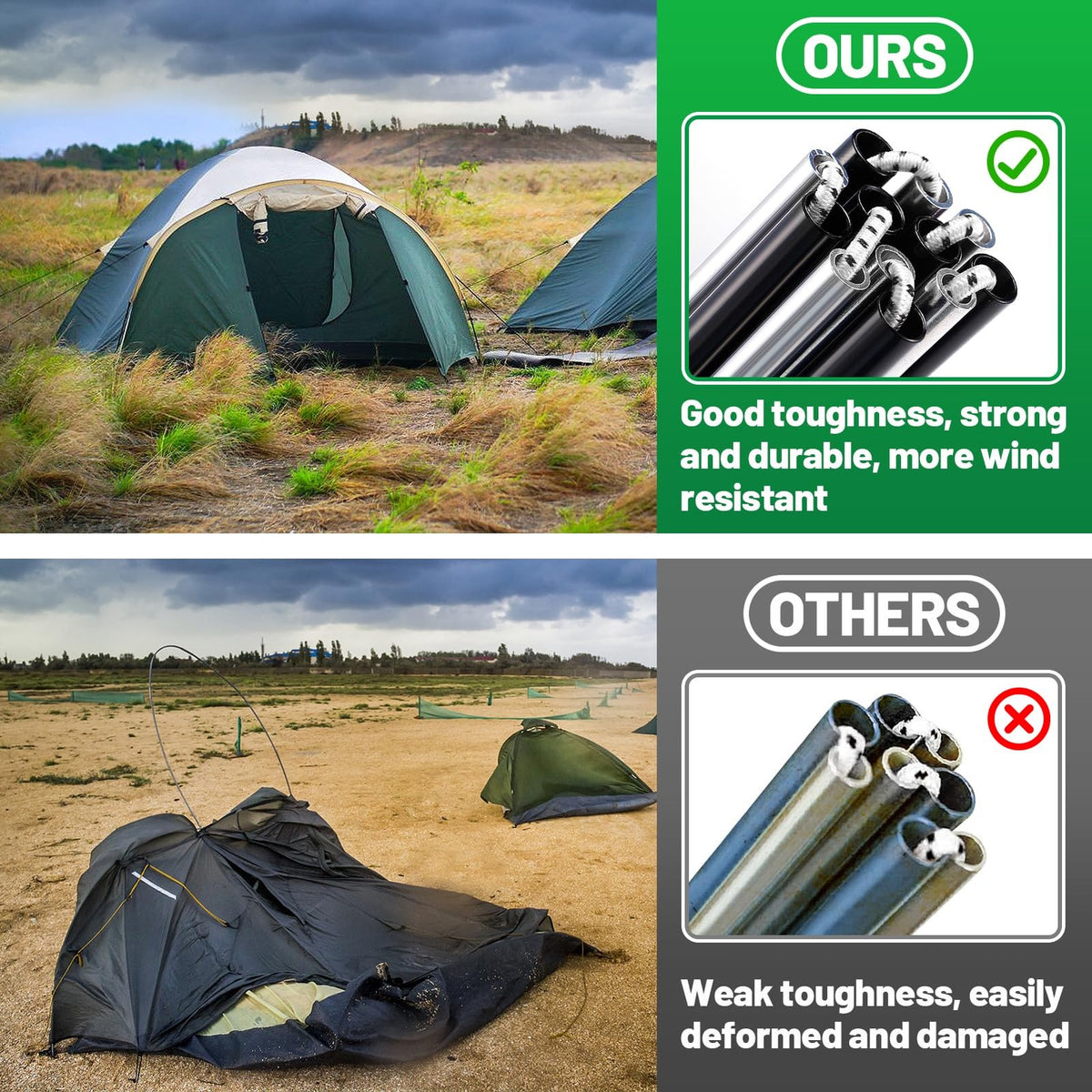 Aluminum Tent Poles Replacement Set 20FT Pre-Assembled for Camping & Hiking