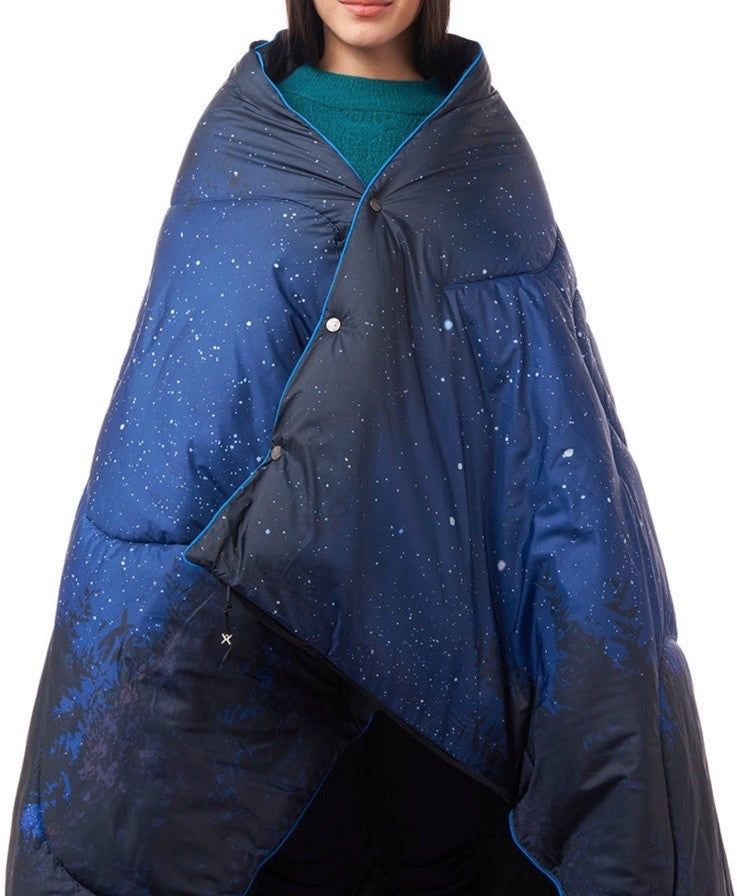 Outdoor Winter Down Camping Blanket 50x70 Blue Green Packable Poncho
