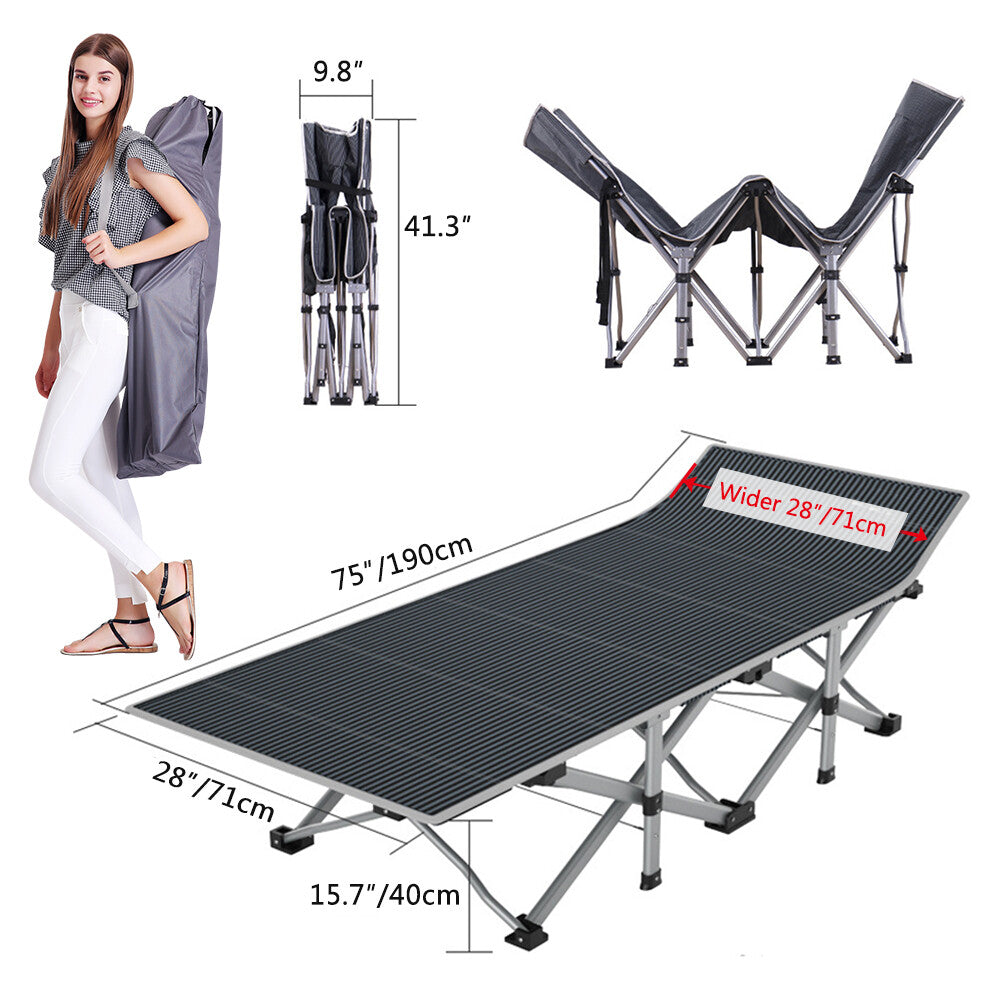 Portable Camping Cot with Foldable Design, 2-Side Mattress & Storage Bag