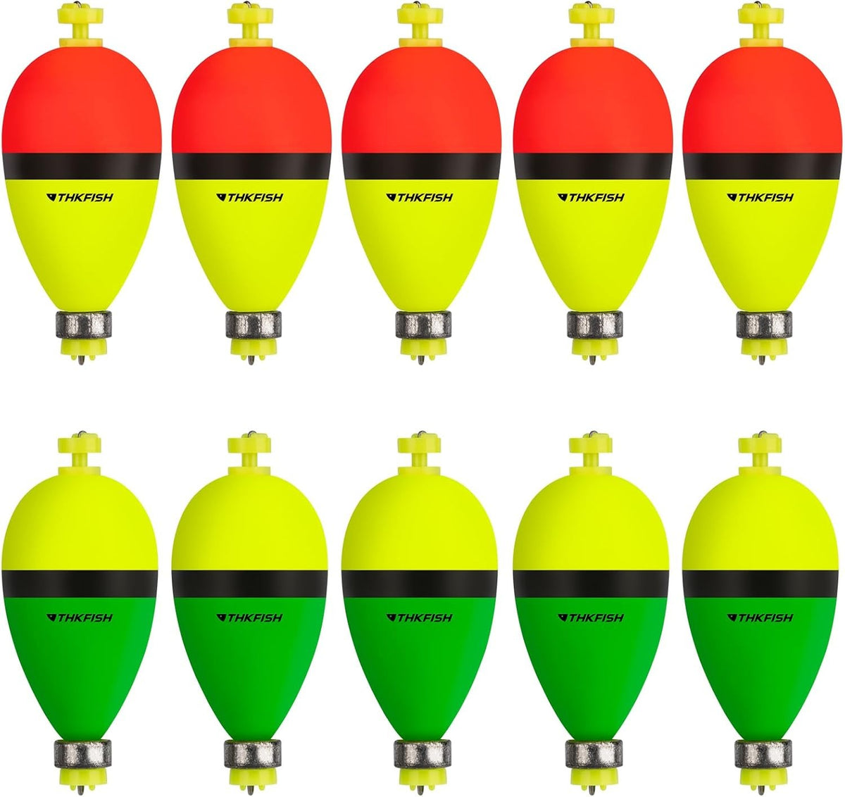 10Pcs Fishing Floats Set, Bright Color Foam Weighted Bobbers with Snap-On Design