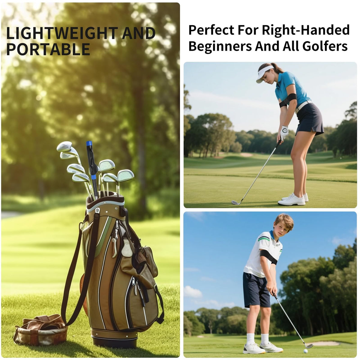 Golf Grip Trainer Swing Aid with Arm Strap for Right Handed Players - Blue