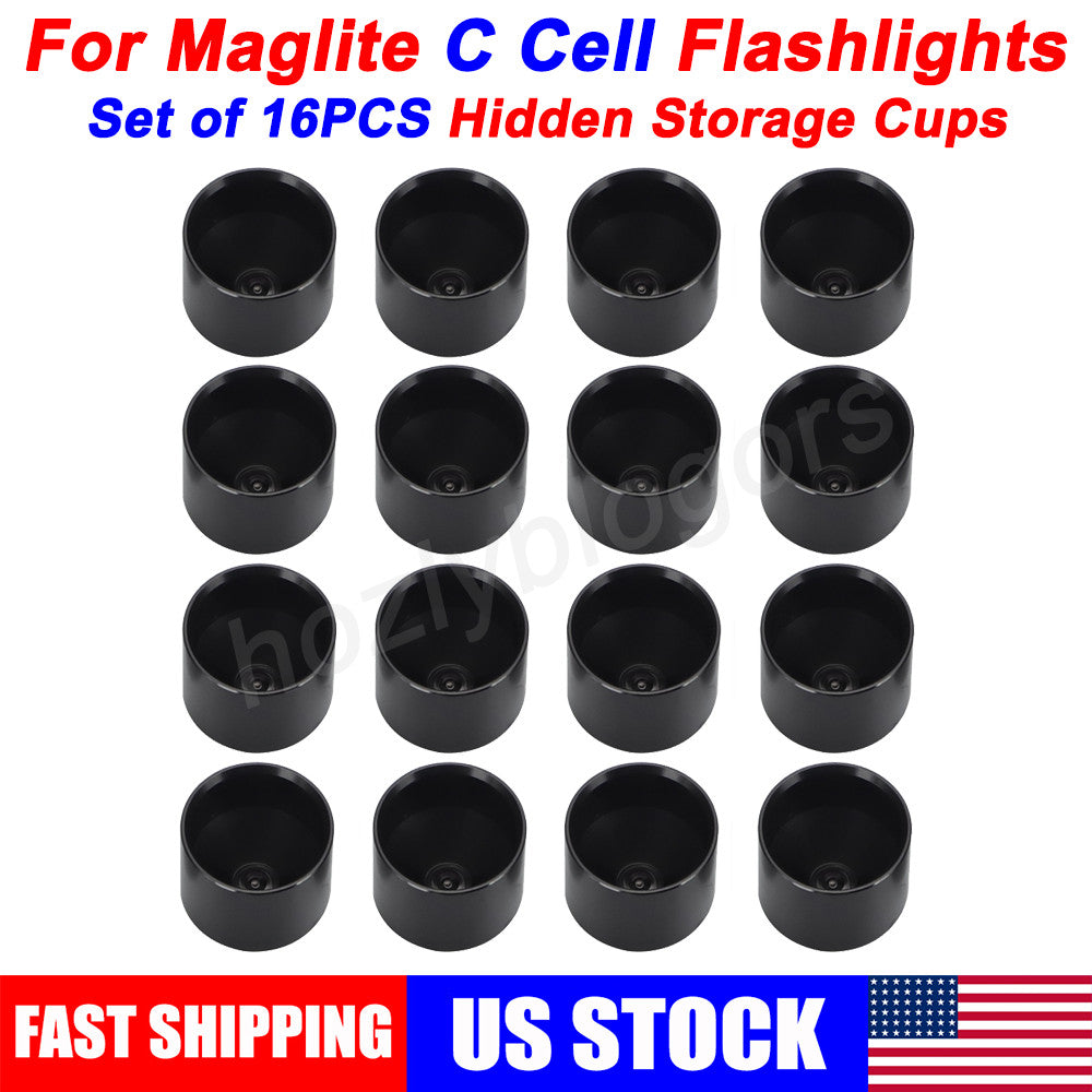 16PCS Aluminum Hidden Storage Cups for Maglite C Cell Flashlights - Non-Freeze Plugs