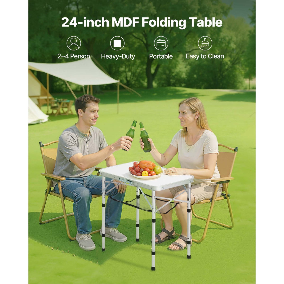 2ft Foldable Aluminum Camping Table with Adjustable Height for Outdoor Use