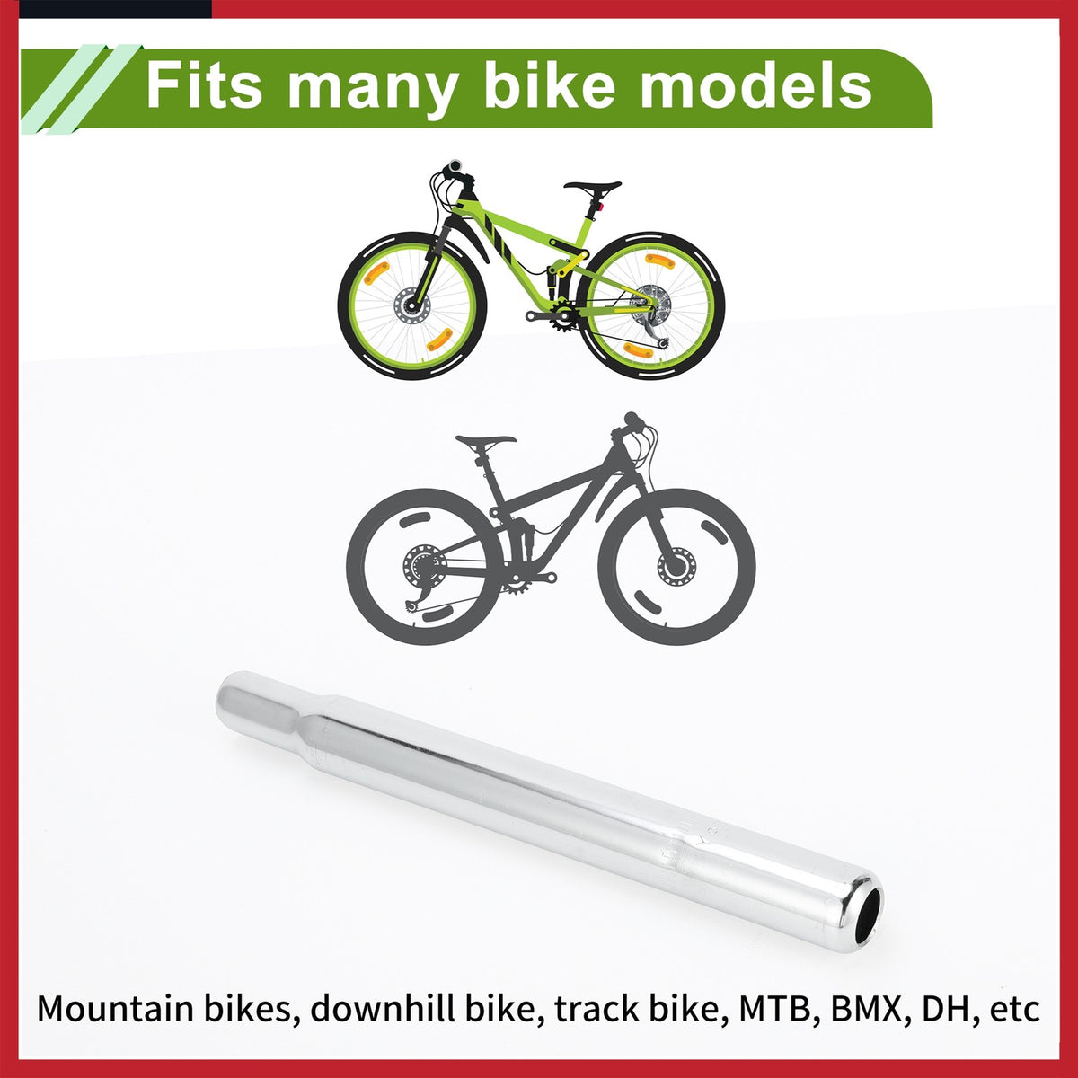 Bike Seat Post 27.2x250mm Steel Universal Bicycle Saddle Support - Silver