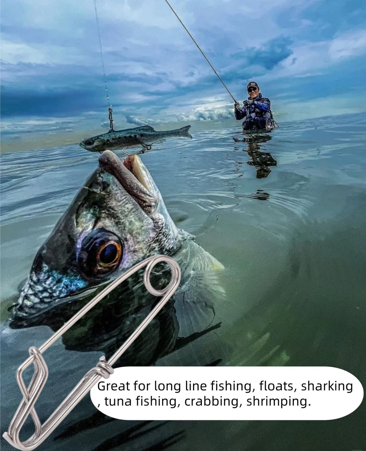 Stainless Steel Long Line Fishing Snap Clips - Tuna, Shark, Crab Hooks - Corrosion-Resistant