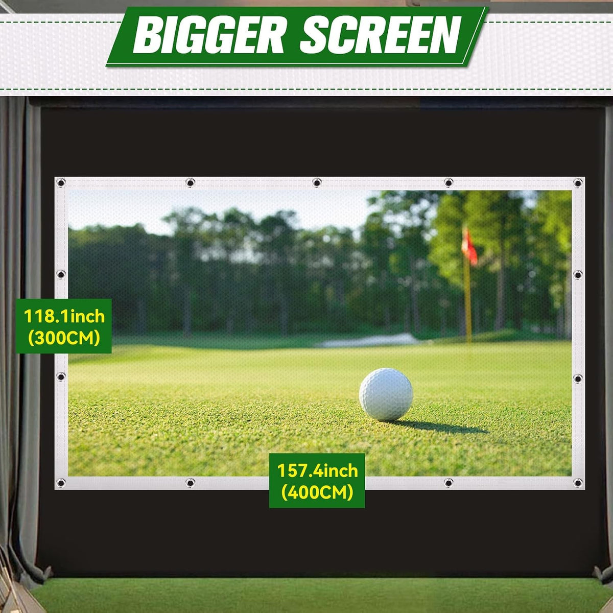 7mm Thickened Golf Impact Screen for Indoor Golf Simulators - 8.5ft x 8.5ft White Polyester with Grommets