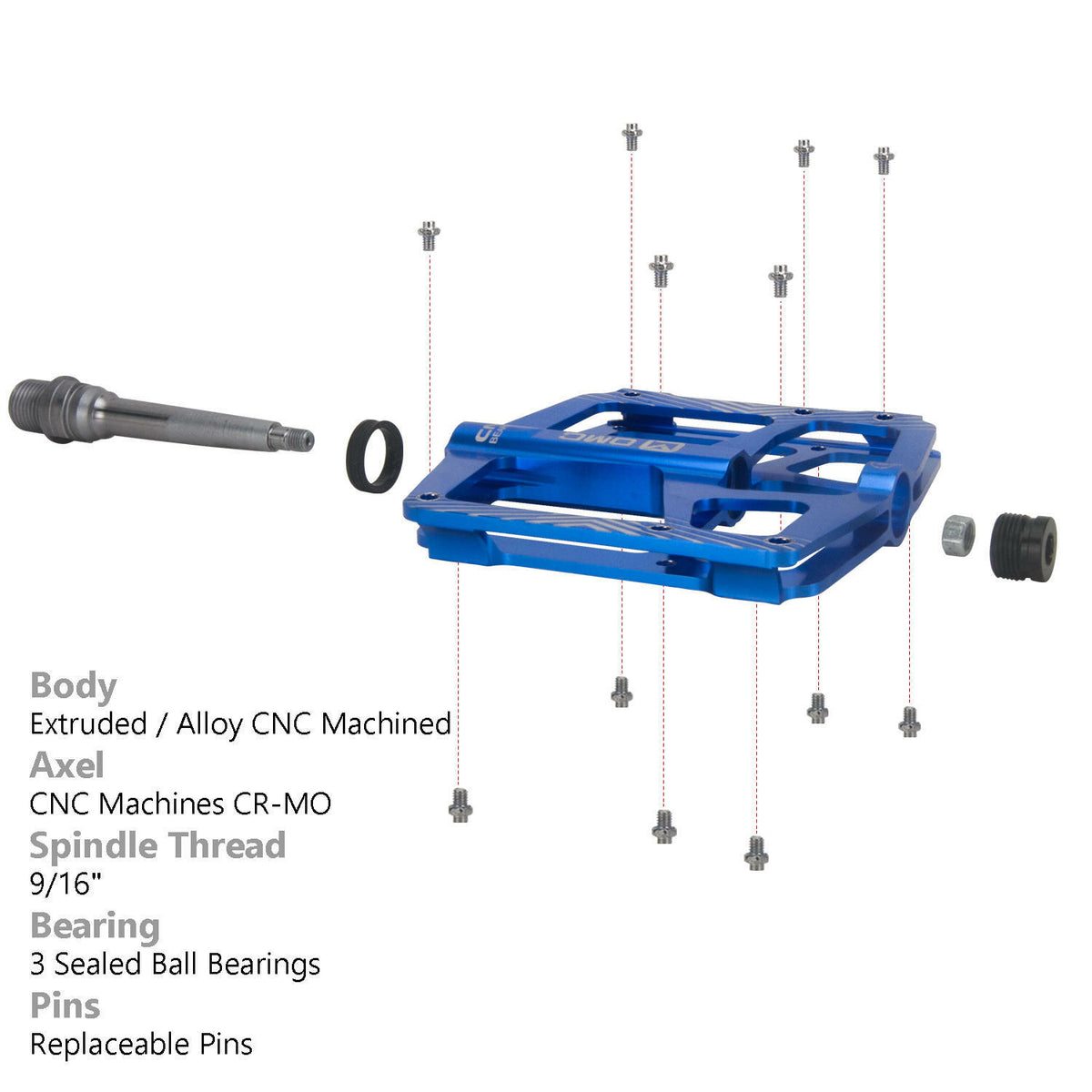 Aluminum MTB Pedals with Sealed Bearings 9/16 Inch Platform Bicycle Pedals
