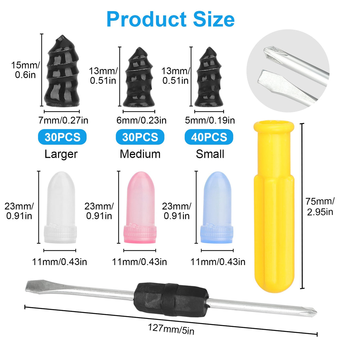 100Pcs Tire Repair Rubber Nails Kit with Screwdriver for Puncture Repair