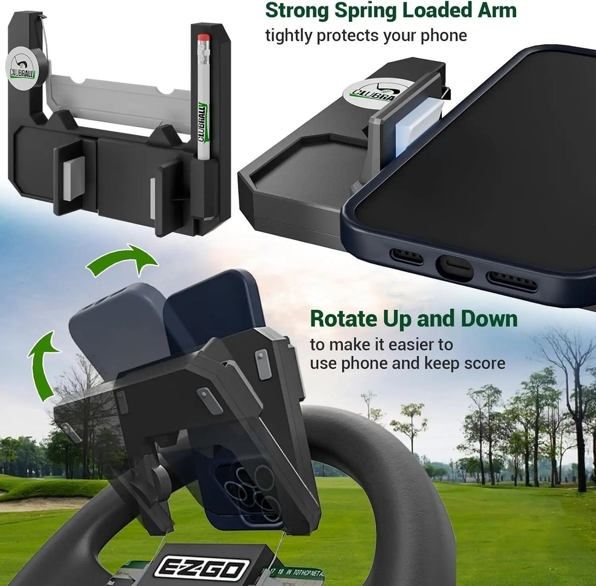 Golf Cart Steering Wheel Phone Mount - Flip-Up Smartphone Holder for Golf Cart