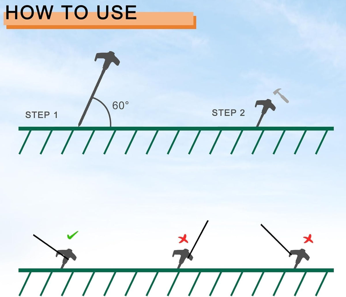 Heavy Duty Screw-In Tent Stakes Set with Magnetic Drill Adapter - 8 Inch Ground Anchors