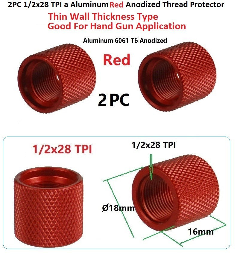 Red Aluminum Thread Protector 1/2x28 TPI for Handgun & Rifle - Thin Type