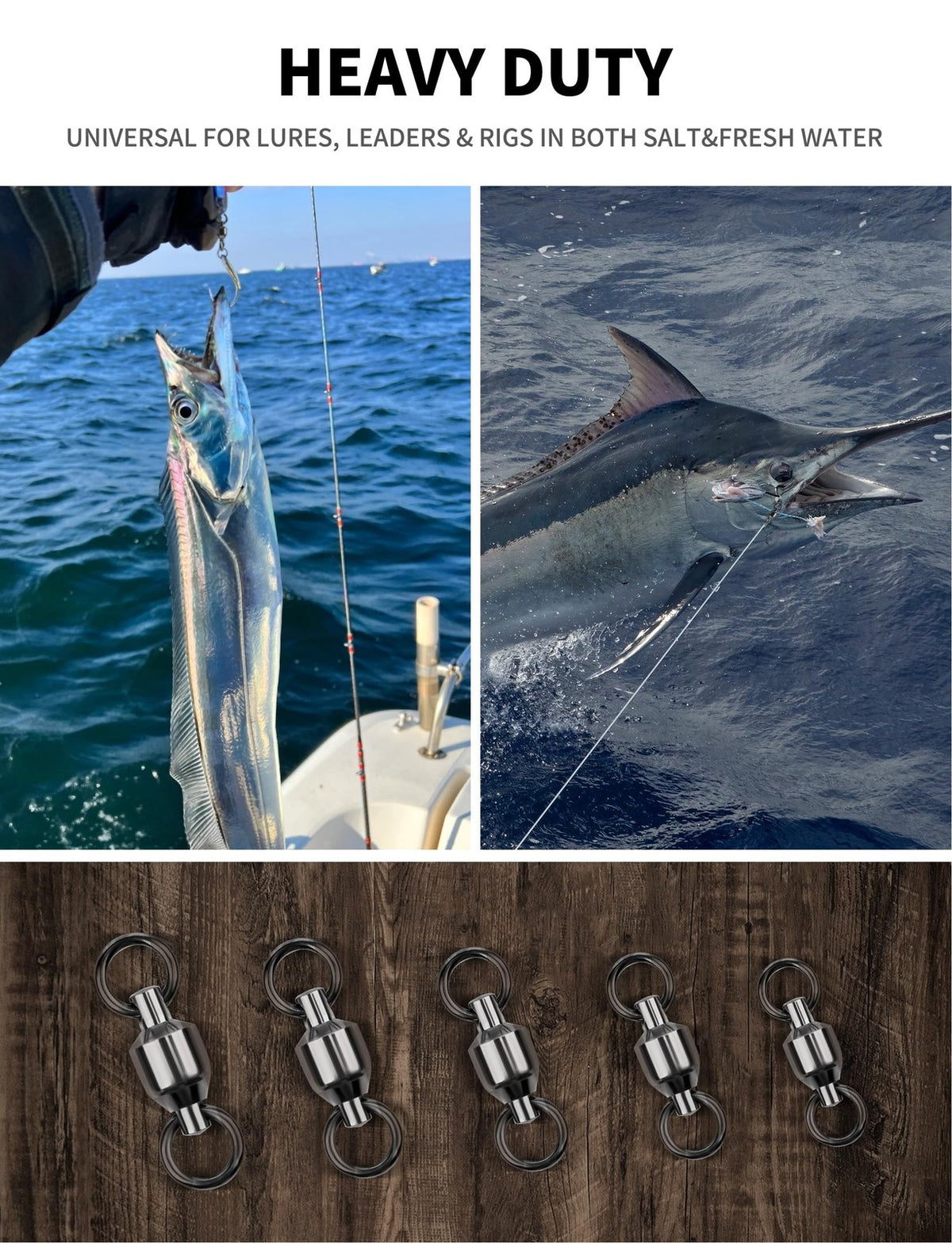 Heavy Duty Ball Bearing Fishing Swivels - Stainless Steel Rings for Saltwater & Freshwater