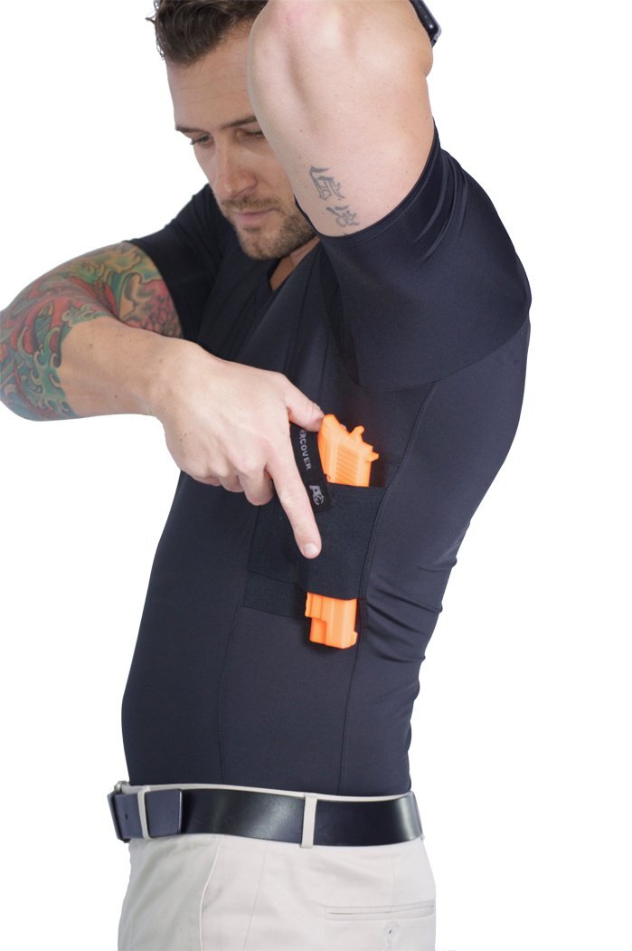 Men's Concealed Carry T-Shirt with Ambidextrous Holster - Tactical Compression Shirt