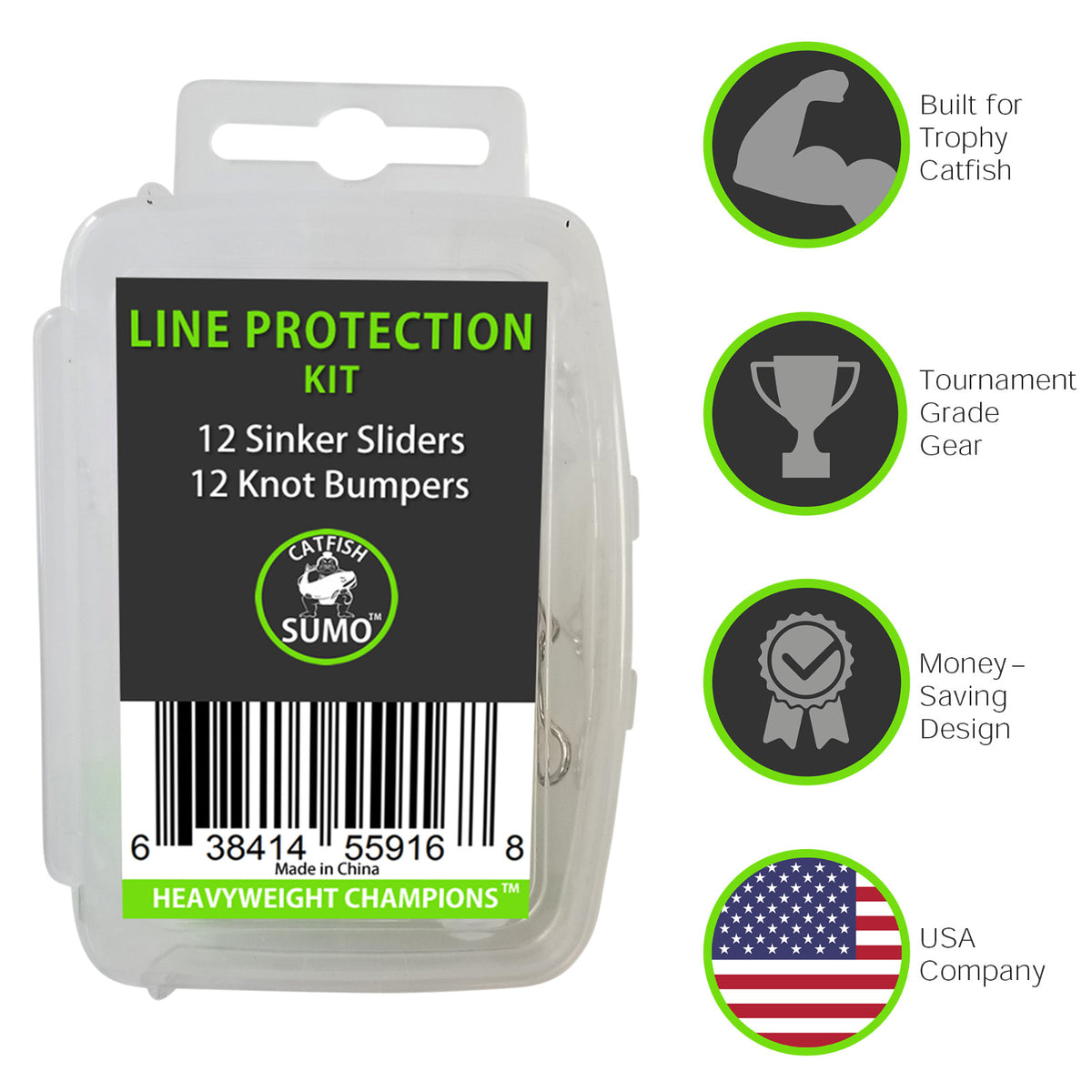 Catfishing Line Protection Kit with Sinkers and Knot Bumpers - 12 Pack