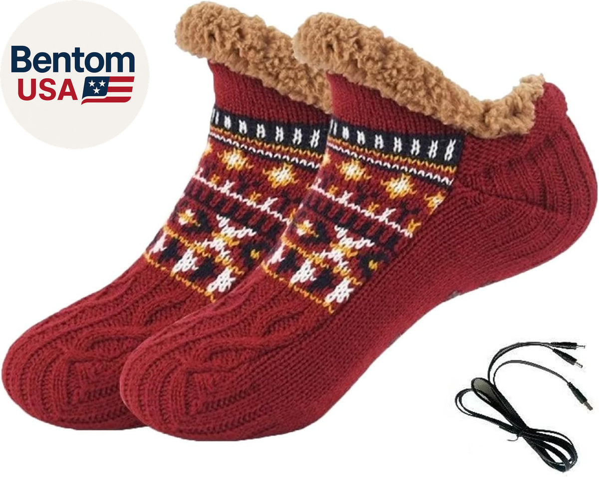 USB Heated Fleece Socks - Thermal Winter Slippers with Anti-Slip Soles