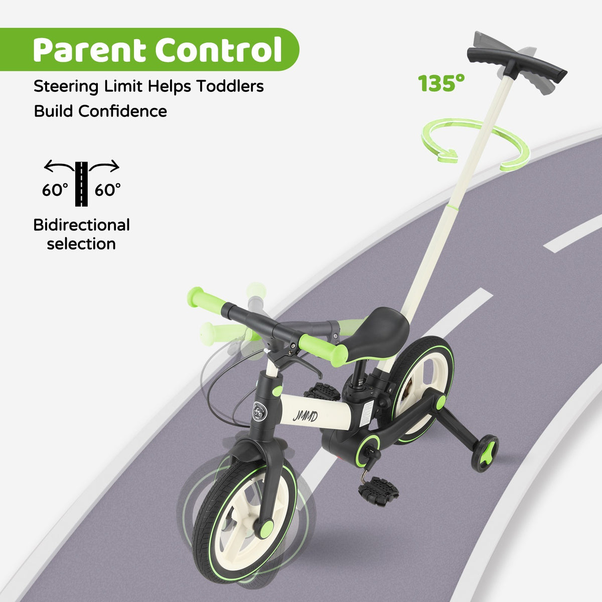 6-in-1 Foldable Toddler Bike with Push Handle for 18-60 Months, Adjustable & Durable