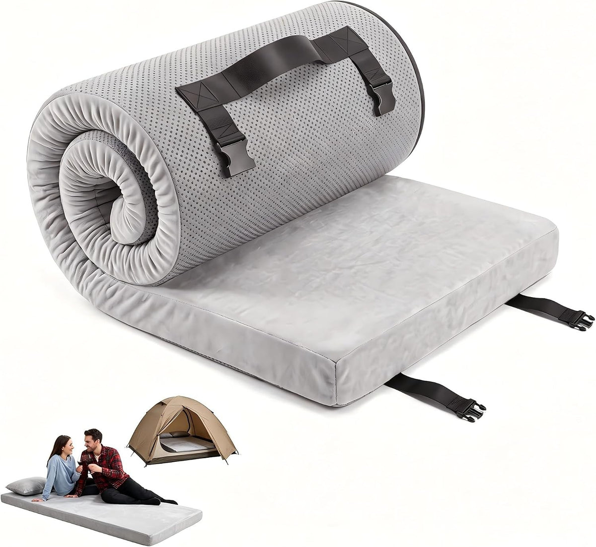 Memory Foam Camping Mattress Pad - Portable Roll-Up Sleeping Mat, Full Size Options