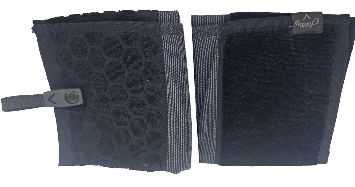 Golf Towel 16x21 Inches with Quick Snap Attachment - Black, Tri-Fold
