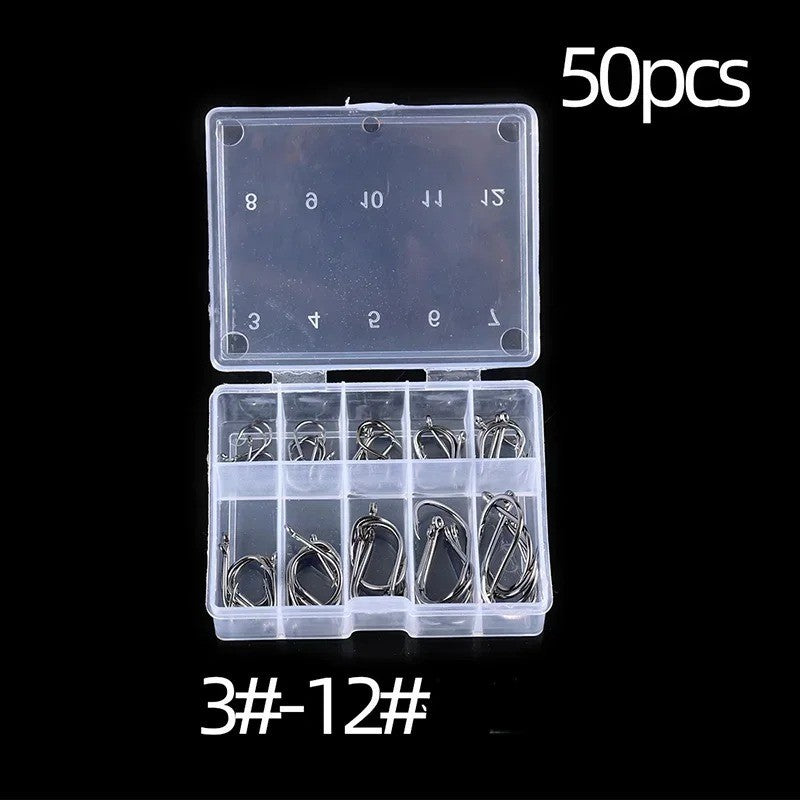 Fishing Hooks Set - Offset Circle High Carbon Steel, Multiple Sizes & Quantity