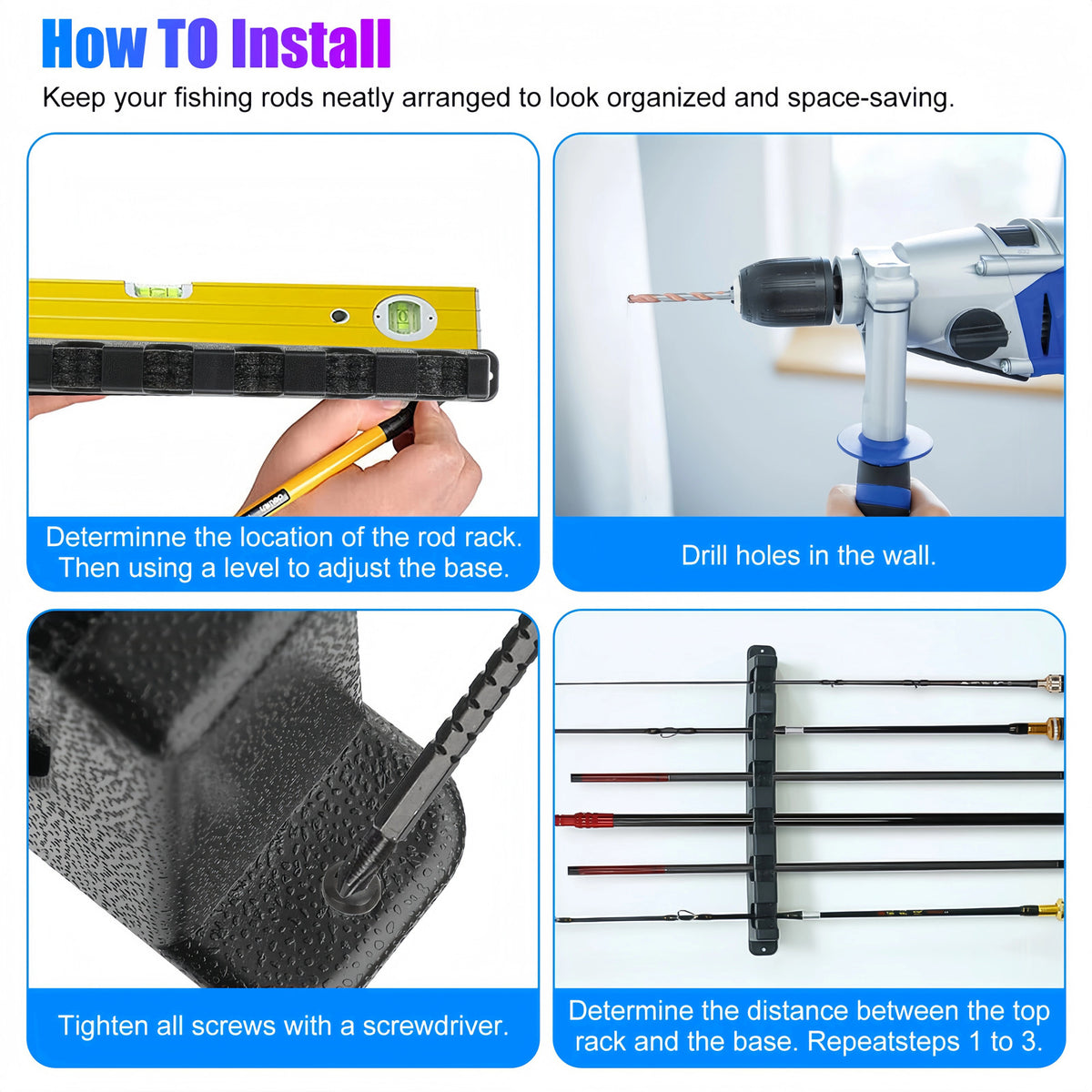 Vertical Fishing Rod Rack Wall Mount Holder for 6 Poles Storage Stand