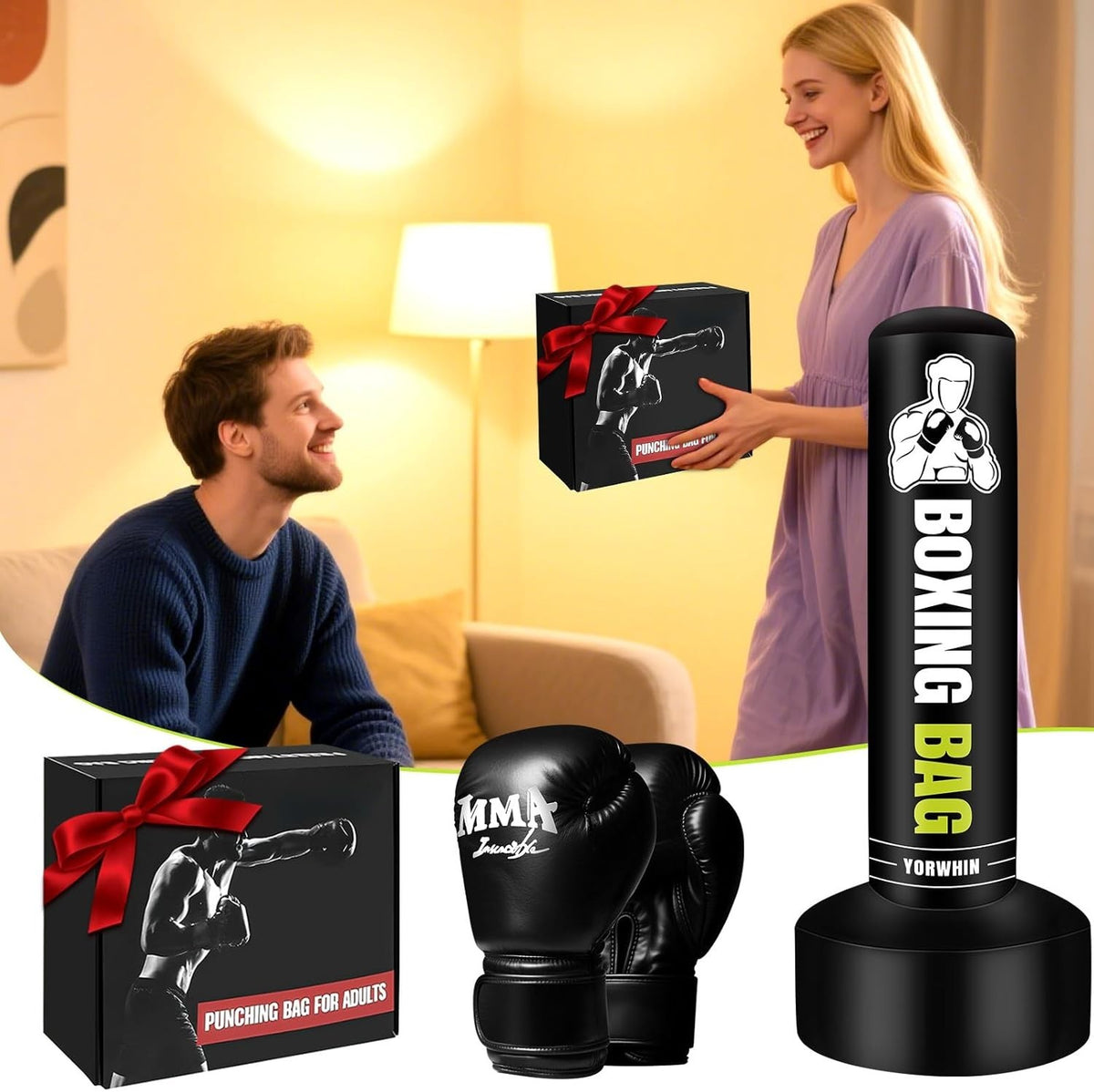 70-Inch Freestanding Punching Bag with Gloves for Home Boxing & Kickboxing