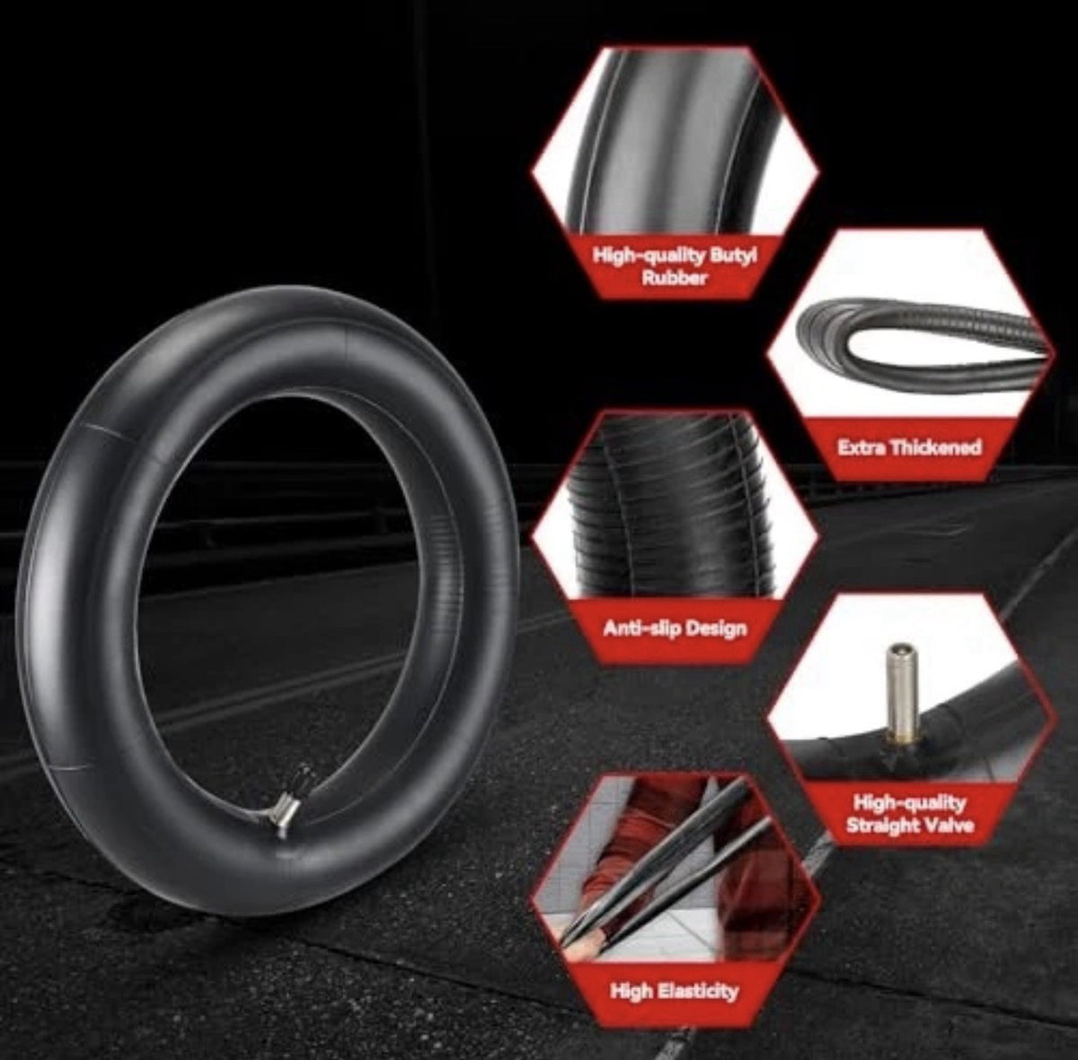 Heavy Duty 10x2.50 Bicycle Inner Tube with Straight Valve - 255x80, 80/65-6 - 2 Pack