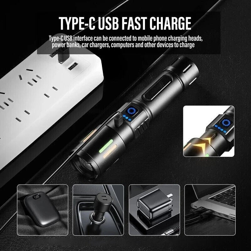 Super Bright Rechargeable LED Tactical Flashlight 350,000 Lumens, Waterproof