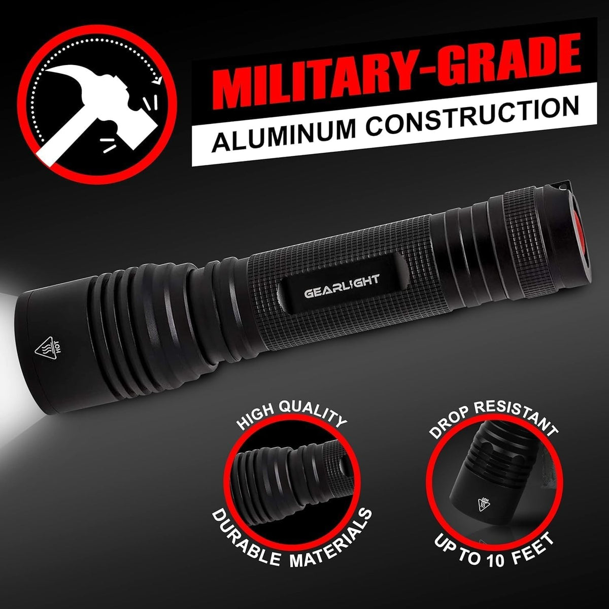 High Lumens LED Flashlight - Super Bright Tactical Torch, Waterproof & Zoomable