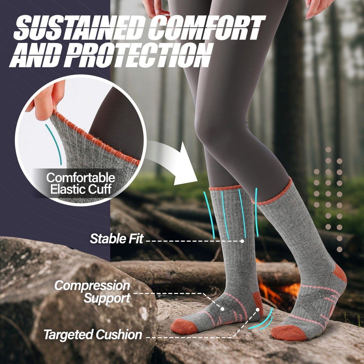 Merino Wool Hiking Socks - Large, Moisture-Wicking, Supportive, Multi-Color Set