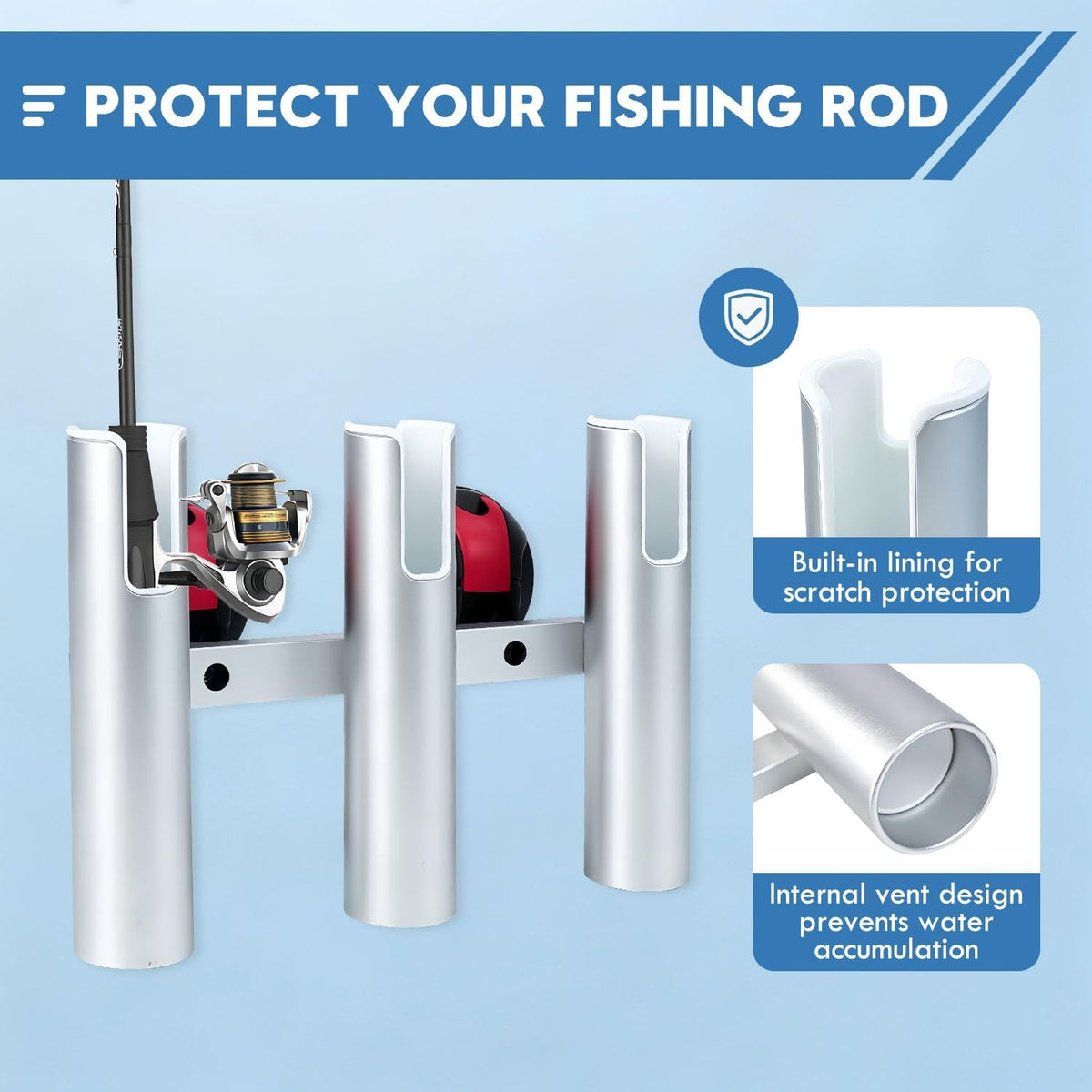 Fishing Rod Holder with Suction Cup Mount for Boat and Truck - Holds 3 Rods
