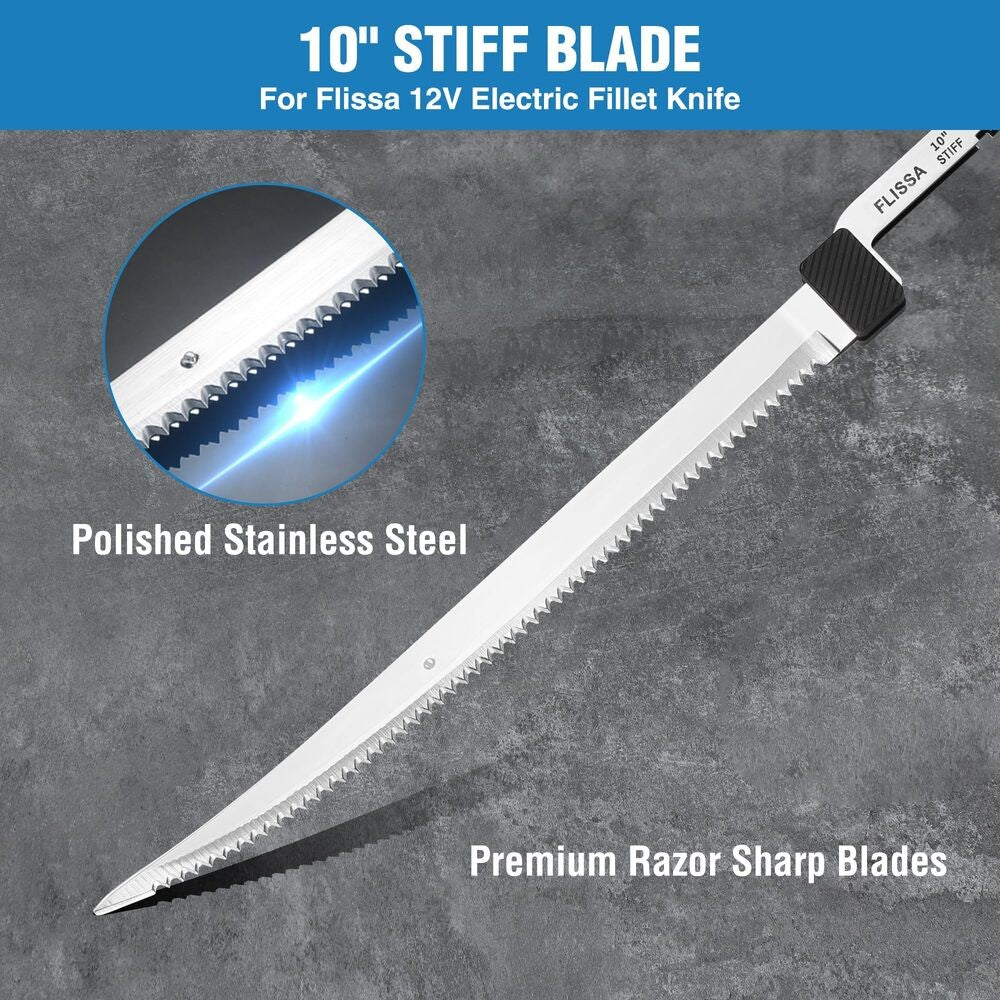 FLISSA 10-Inch Stiff Fillet Knife Replacement Blades for Heavy-Duty Fish Filleting