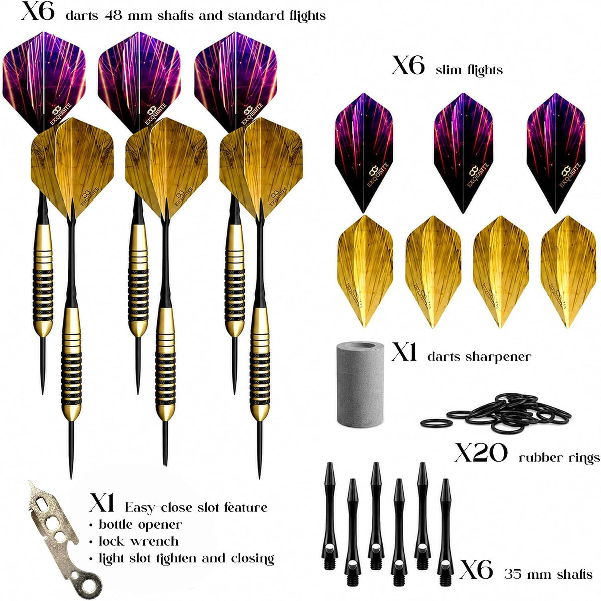 Premium Brass Darts Set — 6x22g Brass Barrels, Aluminum Shafts, Flights, Case