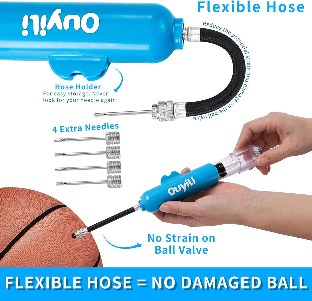 Portable Hand Pump for Sports Balls with Needles - Compact Ball Inflator